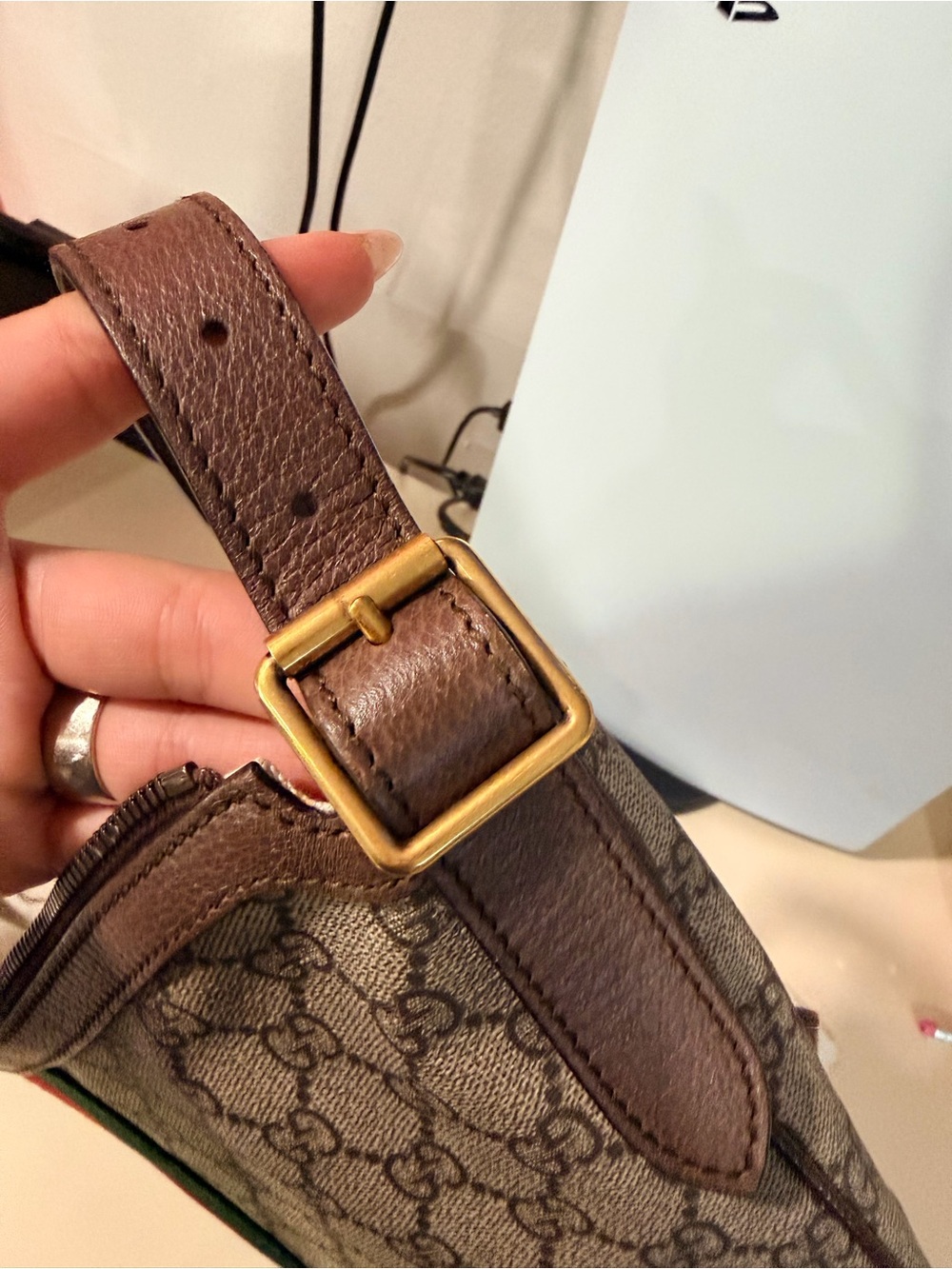 Gucci GG  ophidia half moon Supreme Web Stripe Shoulder Bag in Beige/Brown - Picture 12 of 16